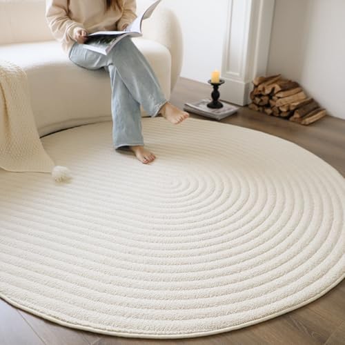 Tospass Beige Runder Teppich 100cm - Modern für Wohnzimmer, Schlafzimmer, Kinderzimmer - Creme Kurzflor Teppich für Sofa und Couchtisch - Wasserdicht, Rutschfest, Waschbar von Tospass