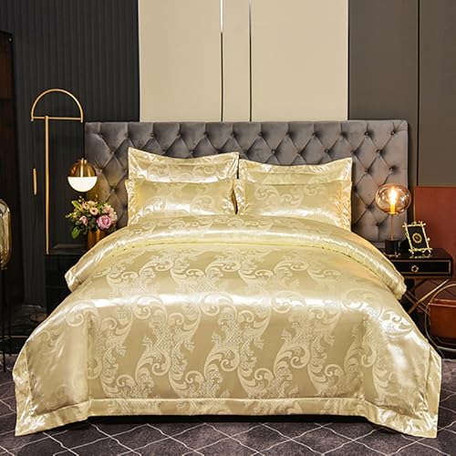 Tospass Satin Bettwäsche 135x200 Beige 4Teilig Jacquard Stickerei Prozess Microfaser Blumen Bettwäsche-Sets Weich Glatt - 2 Bettbezüge 135x200 und 2 Kissenbezüge 80x80 mit Reißverschluss von Tospass