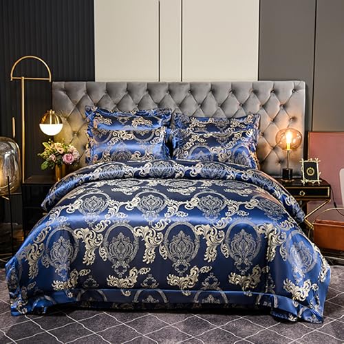 Tospass Bettwäsche 135x200 Satin Microfaser 2Teilig Dunkelblau Jacquard Stickerei Prozess Blumen Bettwäsche-Sets - 1 Bettbezüge 135x200 und 1 Kissenbezüge 80x80 mit Reißverschluss von Tospass