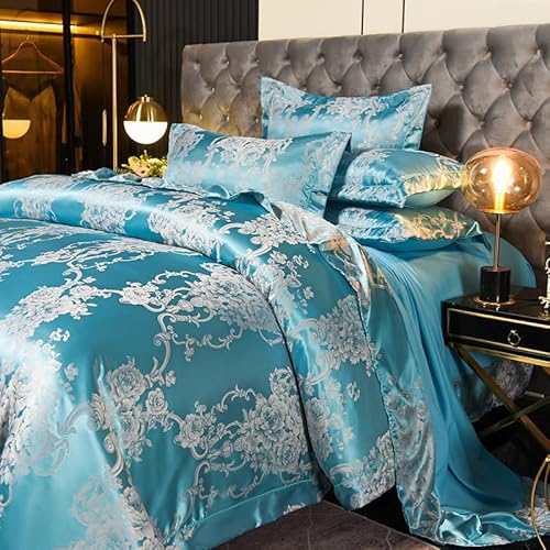 Tospass Bettwäsche 135x200 Satin Microfaser 2Teilig Himmelblau Jacquard Stickerei Prozess Blumen Bettwäsche-Sets - 1 Bettbezüge 135x200 und 1 Kissenbezüge 80x80 mit Reißverschluss von Tospass