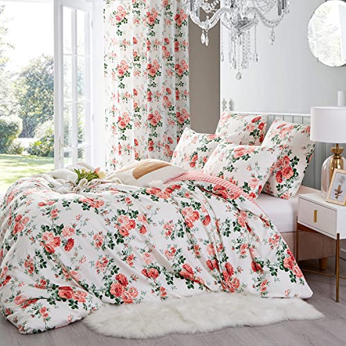 Tospass Bettwäsche 135x200 cm Blumen Rot Grün Modern Floral Bettwäsche Set Mädchen Bettbezug Weiche Mikrofaser Wende Bettwäsche 1 Deckenbezug mit Reißverschluss 1 Kissenbezug 80x80 cm von Tospass