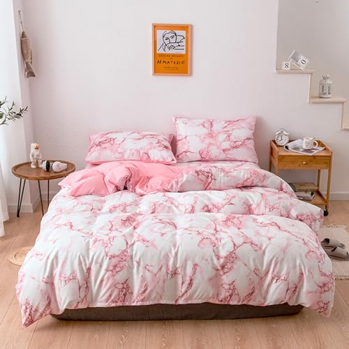 Tospass Bettwäsche 135x200 cm Rosa Marmor Optik Bettwäsche Set Modern Weich Flauschige Bettbezug Mikrofaser Wendebettwäsche 1 Deckenbezug mit Reißverschluss 1 Kissenbezug 80x80 cm von Tospass