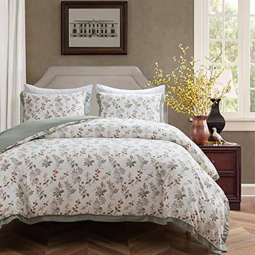 Tospass Blumen Bettwäsche 155x220 2Teilig Beige Floral Wende Bettwäsche-Sets mit Blätter Pflanzen Muster, 2 Gewaschene Microfaser Bettbezüge 155x220 und 1 Kissenbezüge 80x80 mit Reißverschluss von Tospass