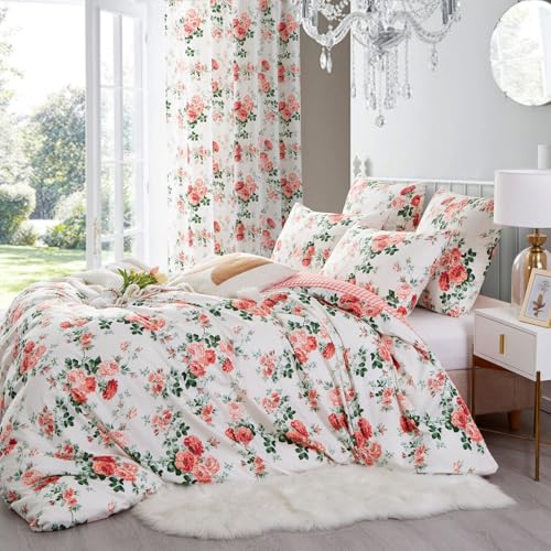 Tospass Bettwäsche 155x220 cm Blumen Rot Grün Modern Floral Bettwäsche Set Mädchen Bettbezug Weiche Mikrofaser Wende Bettwäsche 1 Deckenbezug mit Reißverschluss 1 Kissenbezug 80x80 cm von Tospass