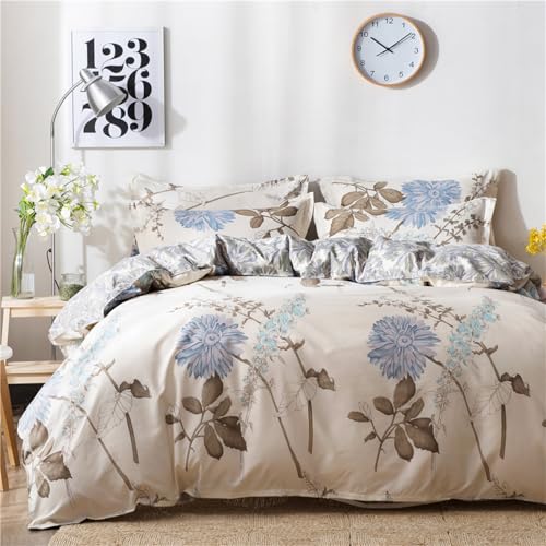 Tospass Bettwäsche 155x220 cm Blumen Weiß Beige Modern Floral Bettwäsche Set Mädchen Bettbezug Weiche Mikrofaser Wende Bettwäsche 1 Deckenbezug mit Reißverschluss 1 Kissenbezug 80x80 cm von Tospass