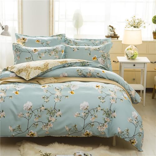 Tospass Bettwäsche 155x220cm Blumen Grün Gold Floral Bettwäsche Set Mädchen Bettbezug Weiche Mikrofaser Wende Bettwäsche 1 Deckenbezug mit Reißverschluss 1 Kissenbezug 80x80 cm von Tospass
