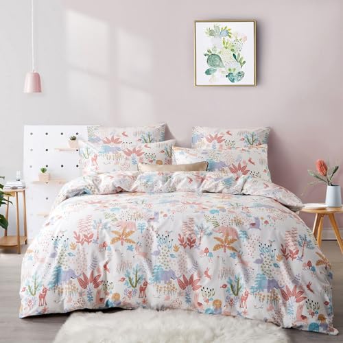 Tospass Bettwäsche 200x200 cm 3 Teilig Blumen Mädchen Bettbezug Braun Weiß Modern Floral Bettwäsche Set Weiche Mikrofaser Wende Bettwäsche 1 Deckenbezug mit Reißverschluss 2 Kissenbezug 80x80 cm von Tospass