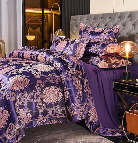 Tospass Bettwäsche 200x220 Satin Violett 3Teilig Jacquard Stickerei Prozess Microfaser Blumen Bettwäsche-Sets Weich Kuschelig - 1 Bettbezüge 200x220 und 2 Kissenbezüge 80x80 mit Reißverschluss von Tospass