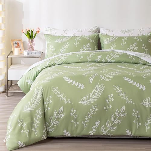 Tospass Bettwäsche 200x220 cm Blumen Grün Modern Floral Bettwäsche Set Pflanzen Blätter Bettbezug Weiche Mikrofaser Wende Bettwäsche 1 Deckenbezug mit Reißverschluss 2 Kissenbezug 80x80 cm von Tospass