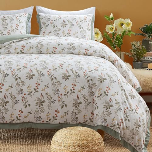 Tospass Floral Bettwäsche 220x240 3Teilig Beige Blumen Aesthetic Wende Bettwäsche-Sets mit Blätter Muster, 1 Gewaschene Microfaser Bettbezüge 220x240 und 2 Kissenbezüge 80x80 mit Reißverschluss von Tospass