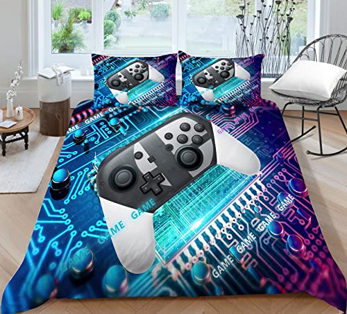 Tospass Bettwäsche Set 135x200cm Gamepad 3D Mädchen Jungen Jungs Kinder 2 Teilig Weich Blau Kinderbettwäsche Microfaser Bettbezug mit Reißverschluss 1 Kissenbezug 80x80cm von Tospass