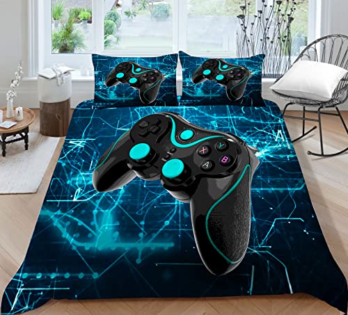 Tospass Bettwäsche Set 135x200cm Gamepad 3D Mädchen Jungen Jungs Kinder 2 Teilig Weich Blau Kinderbettwäsche Microfaser Bettbezug mit Reißverschluss 1 Kissenbezug 80x80cm von Tospass