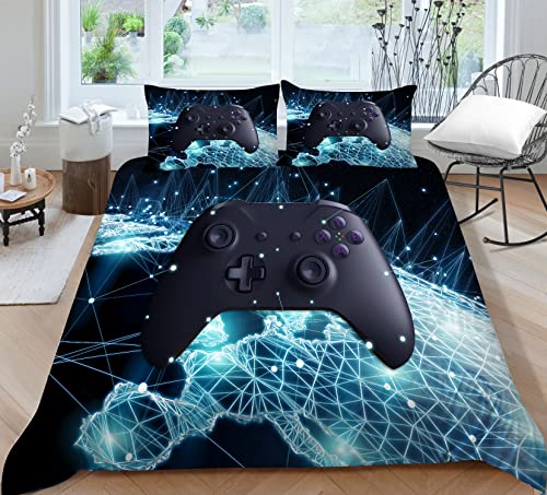 Tospass Bettwäsche Set 155x200cm Gamepad 3D Mädchen Jungen Jungs Kinder 2 Teilig Weich Blau Kinderbettwäsche Microfaser Bettbezug mit Reißverschluss 1 Kissenbezug 80x80cm von Tospass