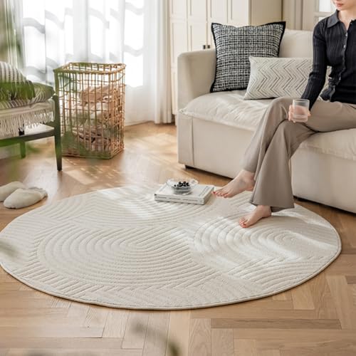 Tospass Creme Teppich Rund 120cm Modern Wohnzimmer Schlafzimmer Kinderzimmer Runder Beige Sofa Couchtisch Kurzflor Teppich Wasserdicht rutschfest Waschbarer von Tospass