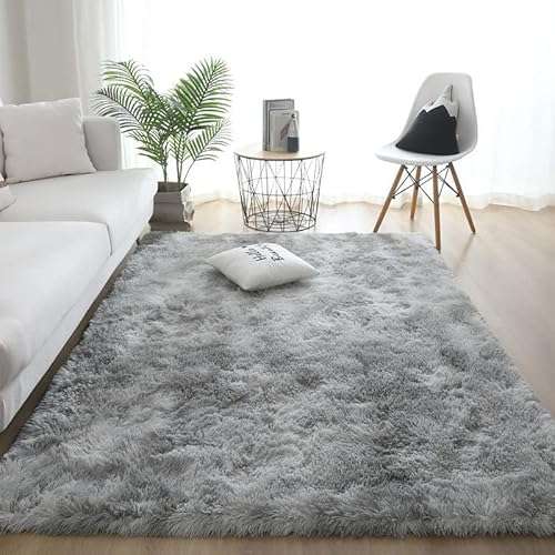 Tospass Hochflor Rechteckig Teppich Shaggy Flauschig Moderne Stilvoll Rug Wohnzimmer Schlafzimmer Teppich 120x160cm Anti-Rutsch Waschbar Grau Teppich von Tospass