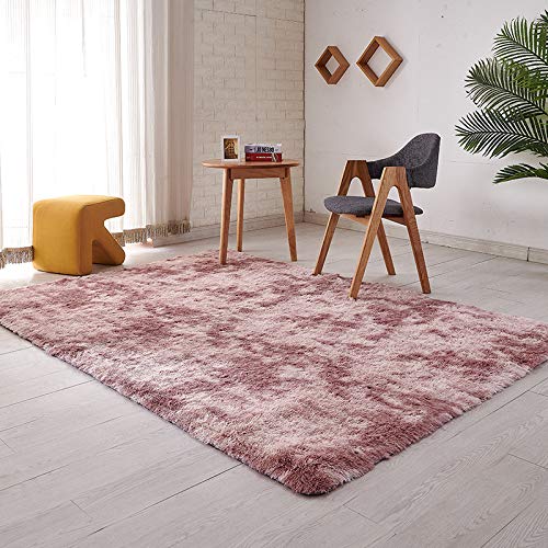 Tospass Hochflor Rechteckig Teppich Shaggy Flauschig Moderne Stilvoll Rug Wohnzimmer Schlafzimmer Teppich 120x160cm Anti-Rutsch Waschbar Rosa und Lila Teppich von Tospass