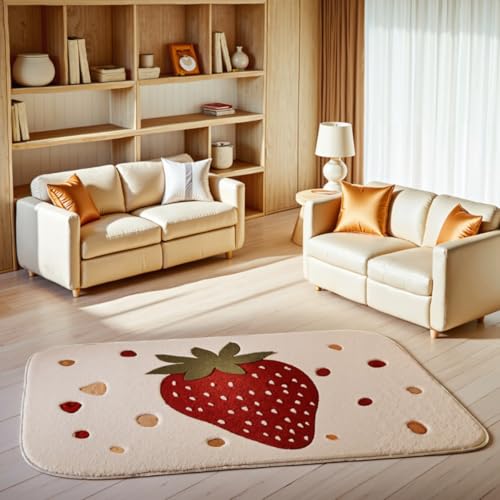 Tospass Kinderteppich Weicher Waschbarer Kunstwolle Kinderzimmer Teppich Spielteppich Junge Mädchen Erdbeere Muster Pastell Kurzflor rutschfest Wohnzimmer Teppich, 60x90 cm von Tospass