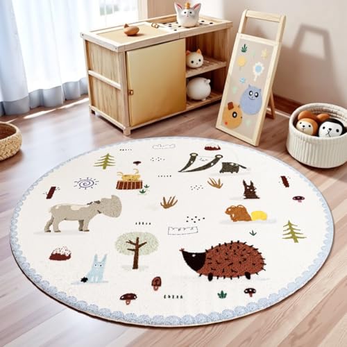 Tospass Kinderzimmer Teppich Weicher Kunstwolle Tierdruck Rund Waschbarer Kinderteppich Spielteppich Wohnzimmer Junge Mädchen Kurzflor rutschfest Teppich, 160 cm Rund Tospass Kinderzimmer Teppich Weicher Kunstwolle Tierdruck Rund Waschbarer Kinderteppich Spielteppich Wohnzimmer Junge Mädchen Kurzflor rutschfest Teppich, 160 cm Rund von Tospass