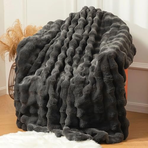 Tospass Kuscheldecke 160x200cm Dunkelgrau Warme Sherpa Decke Flauschig Weich Dicke Kaninchen Decke Sofadecke Wohndecke Tagesdecke Doppelgesicht Decke von Tospass