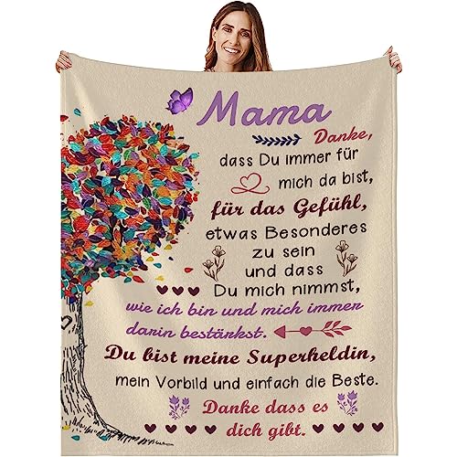 Tospass Kuscheldecke Flanell Geschenke für Mama An Meine Mama Personalisierte Decke Mama Geschenk Flanell Geburtstagsgeschenk für Mama Briefdecke Positiv Ermutigen Nachricht Geburtstag 130x150 cm von Tospass