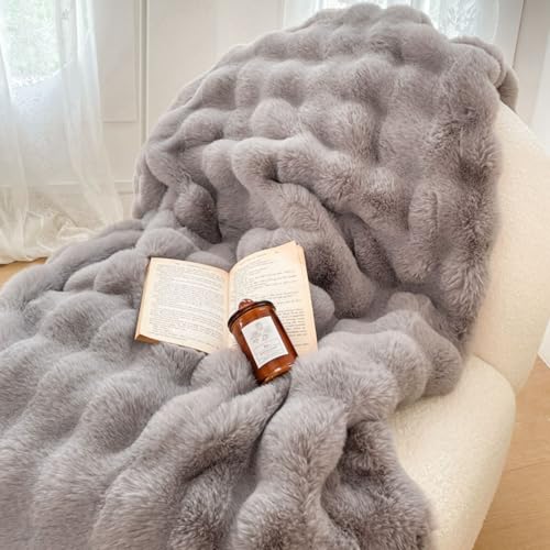 Tospass Kuscheldecke Grau Kaninchen Decke Warme Sherpa Decke Flauschig Weich Dicke Sofadecke Wohndecke Tagesdecke Doppelgesicht Decke - 220x240cm von Tospass