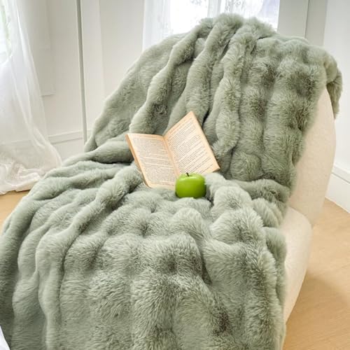 Tospass Kuscheldecke Grün Kaninchen Decke Warme Sherpa Decke Flauschig Weich Dicke Sofadecke Wohndecke Tagesdecke Doppelgesicht Decke - 220x240cm von Tospass