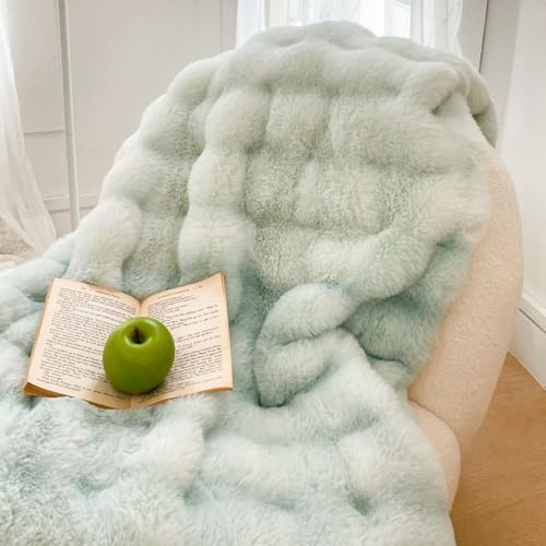 Tospass Kuscheldecke Kaninchen Decke Warme Sherpa Decke Flauschig Weich Dicke Sofadecke Wohndecke Tagesdecke Doppelgesicht Decke - 220x240cm Grün von Tospass