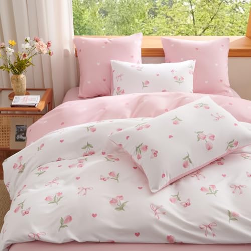 Tospass Mädchen Bettwäsche 135x200cm Weiß Rosa Bunt Tulpen Blumen Schleifen Liebe Wendebettwäsche-Set Mikrofaser Herz Kinder Bettbezug 1 Deckenbezug mit Reißverschluss und 1 Kissenbezug 80x80cm Tospass Mädchen Bettwäsche 135x200cm Weiß Rosa Bunt Tulpen Blumen Schleifen Liebe Wendebettwäsche-Set Mikrofaser Herz Kinder Bettbezug 1 Deckenbezug mit Reißverschluss und 1 Kissenbezug 80x80cm von Tospass