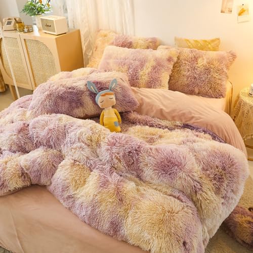 Tospass Plüsch Bettwäsche 135x200 cm 4Teilig Flauschig Warme Winter Langhaar Samt Bettwäsche Flanell Fleece Biber Lila Bettwäsche Cashmere Touch Wende Bettbezug mit Reißverschluss 2 Kissenbezug 80x80 von Tospass