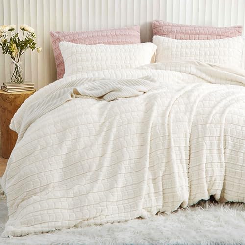 Tospass Plüsch Bettwäsche 155x220 cm Weiß Flauschig Warm Winterbettwäsche Kunstfell Kariert Flanell Fleece Cashmere Touch Bettbezug mit Reißverschluss und 1 Kissenbezug 80x80cm Tospass Plüsch Bettwäsche 155x220 cm Weiß Flauschig Warm Winterbettwäsche Kunstfell Kariert Flanell Fleece Cashmere Touch Bettbezug mit Reißverschluss und 1 Kissenbezug 80x80cm von Tospass