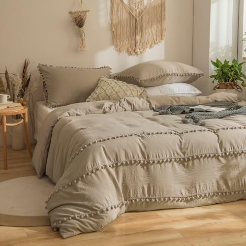 Tospass Quaste Bettwäsche Set 200x200cm Khaki Pompons Fransen Boho Mädchen Bettwaren-Sets Gewaschene Microfaser Unifarben Deckenbezug Bettbezug mit Reißverschluss und 2 Kissenbezug 80x80cm Tospass Quaste Bettwäsche Set 200x200cm Khaki Pompons Fransen Boho Mädchen Bettwaren-Sets Gewaschene Microfaser Unifarben Deckenbezug Bettbezug mit Reißverschluss und 2 Kissenbezug 80x80cm von Tospass
