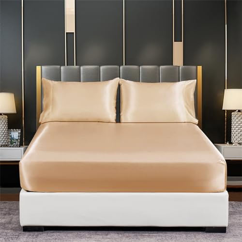 Tospass Satin Spannbettlaken 180x200 cm Boxspringbett Topper Khaki dunkel Luxus Seide Glanzsatin Spannbetttuch Glatt Leintuch Weiche Microfaser Bettlaken für Matratze bis 15-30 cm Hohe von Tospass