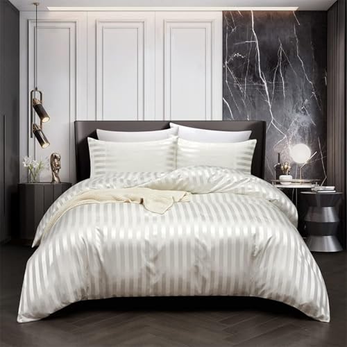 Tospass Sommer Satin Bettwäsche 220x240 cm Beige Weiß Einfarbig Glatt Glänzend Deckenbezug Seide Luxus Glanzsatin Bettwäsche Set Gestreift Bettbezug mit Reißverschluss 2 Kissenbezug 80x80cm Tospass Sommer Satin Bettwäsche 220x240 cm Beige Weiß Einfarbig Glatt Glänzend Deckenbezug Seide Luxus Glanzsatin Bettwäsche Set Gestreift Bettbezug mit Reißverschluss 2 Kissenbezug 80x80cm von Tospass