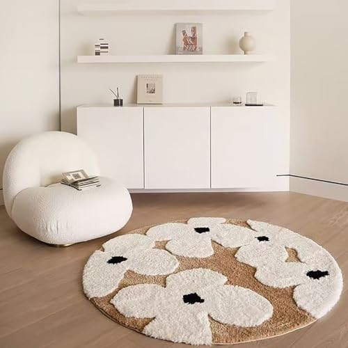 Tospass Teppich 3D Effekt Blumen Moderner Rund Schlafzimmer Kurzflor Teppich Weiche Rutschfester Teppich Waschbarer, für Schlafzimmer, Esszimmer, Küchen, 80 cm Rund von Tospass