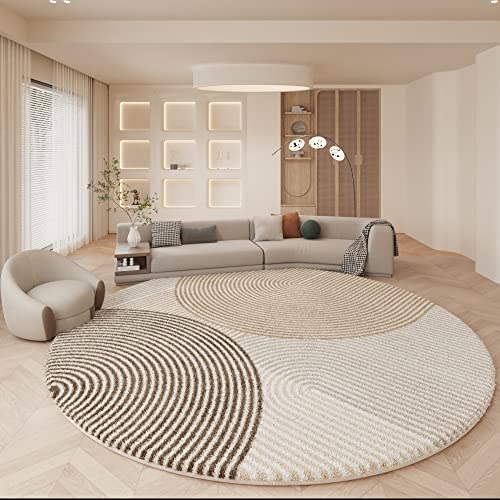 Tospass Teppich Rund 100 cm Hochflor Beige Weiß Braun Teppiche Wohnzimmer Kurzflor Flauschig Weich Teppich Waschbar Modern Boho Teppich für Schlafzimmer Deko Kinderzimmer Küche Outdoor Carpet von Tospass