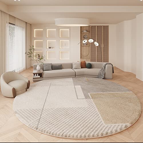 Tospass Teppich Rund 160 cm Hochflor Beige Weiß Grau Wohnzimmer Kurzflor Flauschig Waschbar Modern Boho Teppich für Schlafzimmer Deko Kinderzimmer Küche Outdoor Carpet von Tospass