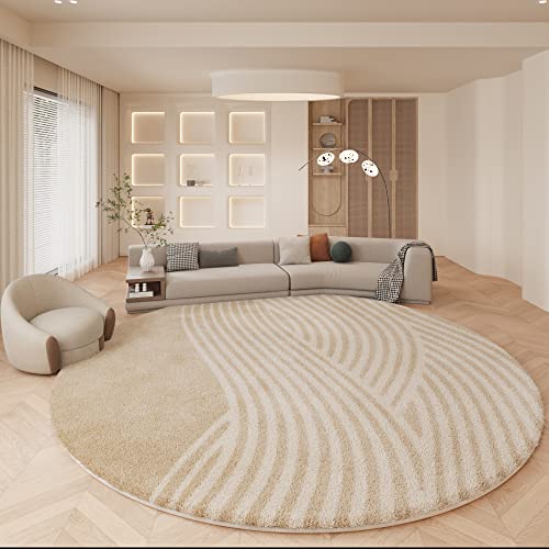 Tospass Teppich Rund 160 cm Hochflor Beige Weiß Teppiche Wohnzimmer Kurzflor Flauschig Weich Teppich Waschbar Modern Boho Teppich für Schlafzimmer Deko Kinderzimmer Küche Outdoor Carpet von Tospass