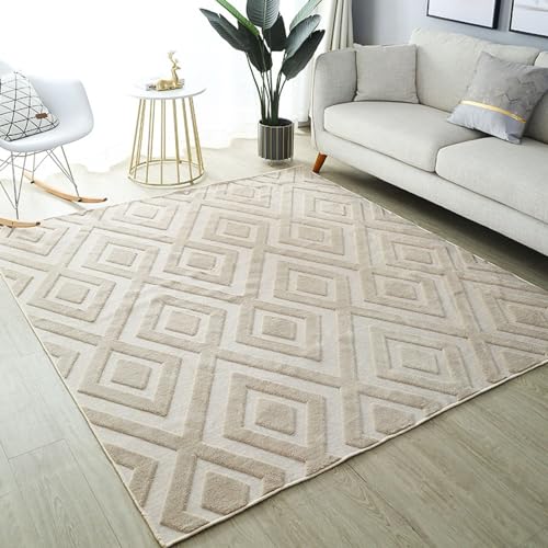 Tospass Wohnzimmer Teppich Beige 120x160 Modern Jacquard Geometrischer Muster Teppich Schlafzimmer Kinderzimmer Sofa Couchtisch Getuftet rutschfest Teppich, Waschbar bis 40 Grad von Tospass