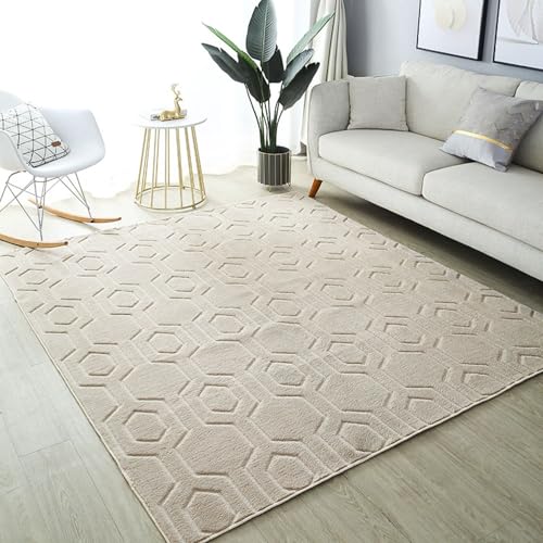 Tospass Wohnzimmer Teppich 120x160 Beige Modern Jacquard Geometrischer Muster Teppich Schlafzimmer Kinderzimmer Sofa Couchtisch Getuftet rutschfest Teppich, Waschbar bis 40 Grad von Tospass