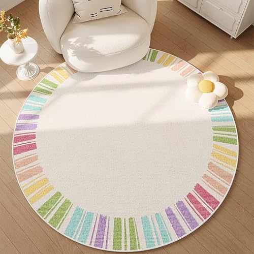 Tospass Teppich Wohnzimmer Rund Kunstwolle Kurzflor Moderner Beige Teppich Groß Creme Weiche Rutschfester Teppich Waschbarer, für Schlafzimmer, Esszimmer, Küchen, 120 cm Rund von Tospass