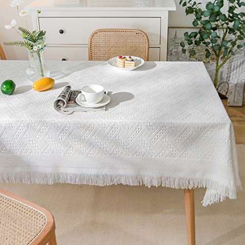 Tospass Tischdecke Quaste 130x130 Weiß Weiss Rechteckige Leinenoptik Baumwolle Tischtuch Couchtisch Tischdecke Abwaschbar Rechteck Küchentischabdeckung für Drinnen Draussen Garten Esszimmer Party von Tospass