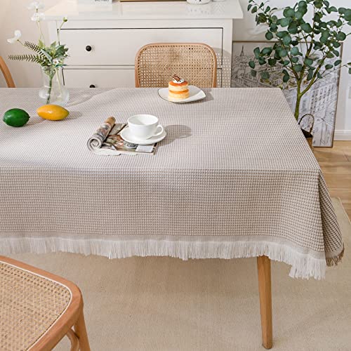 Tospass Tischdecke Quaste 130x180 Kaffee Rechteckige Leinenoptik Baumwolle Tischtuch Couchtisch Tischdecke Abwaschbar Rechteck Küchentischabdeckung für Drinnen Draussen Garten Esszimmer Party von Tospass