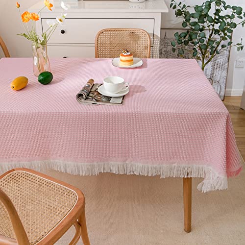 Tospass Tischdecke Quaste 130x230 Rosa Rechteckige Leinenoptik Baumwolle Tischtuch Couchtisch Tischdecke Abwaschbar Rechteck Küchentischabdeckung für Drinnen Draussen Garten Esszimmer Party von Tospass