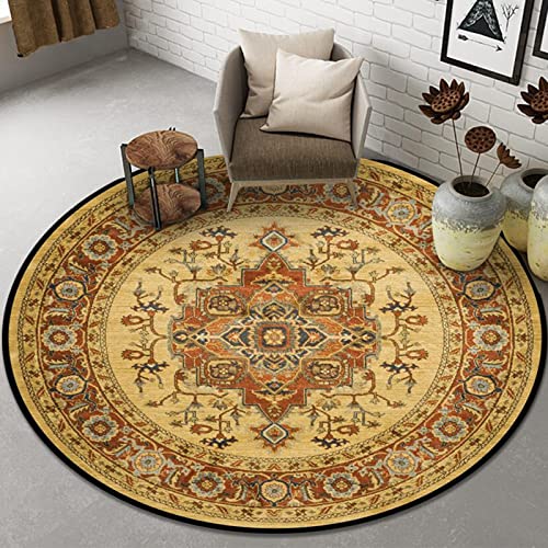 Tospass Vintage Rund Teppich Wohnzimmer Waschbar Outdoor Boho Teppiche Runder 100 cm Gelb Kaffee Carpet Modern Flauschig Weicher rutschfest Plüsch Teppiche für Schlafzimmer Deko Kinderzimmer Balkon von Tospass