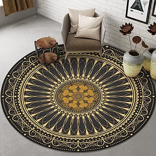 Tospass Vintage Rund Teppich Wohnzimmer Waschbar Outdoor Boho Teppiche Runder 100 cm Schwarz Beige Carpet Modern Flauschig Weicher rutschfest Plüsch Teppiche für Schlafzimmer Deko Kinderzimmer Balkon von Tospass