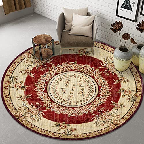 Tospass Vintage Rund Teppich Wohnzimmer Waschbar Outdoor Boho Teppiche Runder 120 cm Beige Rot Carpet Modern Flauschig Weicher rutschfest Plüsch Teppiche für Schlafzimmer Deko Kinderzimmer Balkon von Tospass