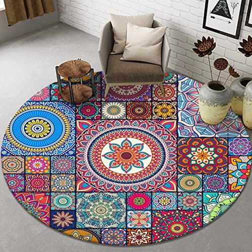 Tospass Vintage Rund Teppich Wohnzimmer Waschbar Outdoor Boho Teppiche Runder 120 cm Farbe Carpet Modern Flauschig Weicher rutschfest Plüsch Teppiche für Schlafzimmer Deko Kinderzimmer Balkon von Tospass