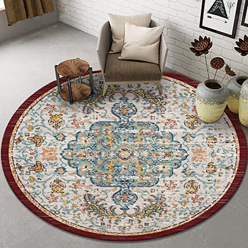 Tospass Vintage Rund Teppich Wohnzimmer Waschbar Outdoor Boho Teppiche Runder 120 cm Weiß Weiss Carpet Modern Flauschig Weicher rutschfest Plüsch Teppiche für Schlafzimmer Deko Kinderzimmer Balkon von Tospass