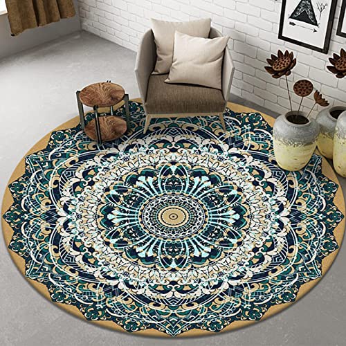 Tospass Vintage Rund Teppich Wohnzimmer Waschbar Outdoor Boho Teppiche Runder 160 cm Grün Weiß Carpet Modern Flauschig Weicher rutschfest Plüsch Teppiche für Schlafzimmer Deko Kinderzimmer Balkon von Tospass