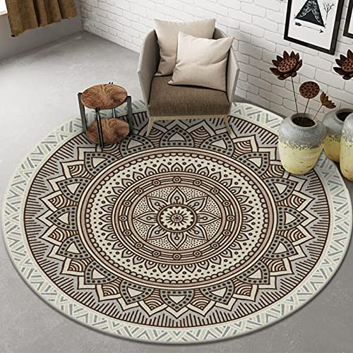 Tospass Vintage Rund Teppich Wohnzimmer Waschbar Outdoor Boho Teppiche Runder 160 cm Weiß Braun Carpet Modern Flauschig Weicher rutschfest Plüsch Teppiche für Schlafzimmer Deko Kinderzimmer Balkon von Tospass